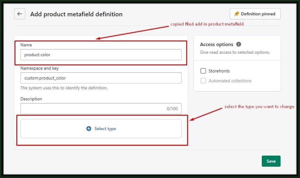 Shopify metafield type update